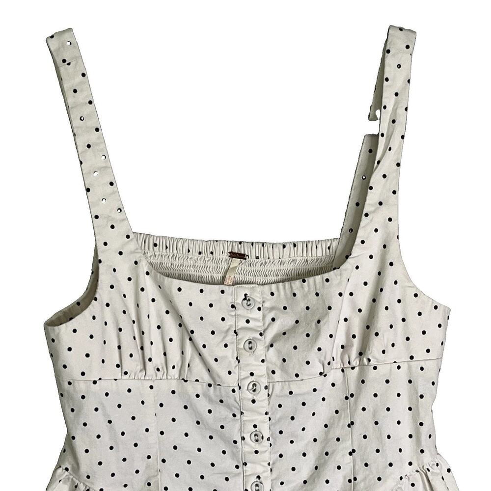 Free People Astrid Mini Dress S Polka Dot Pockets Cotton Stretch Ivory Combo - Picture 6 of 15